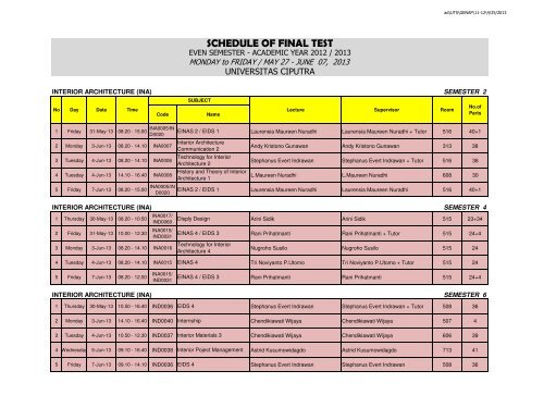 Jadwal UAS Genap 2012/2013 - Universitas Ciputra