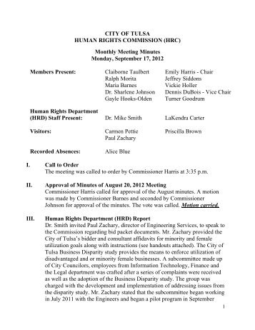 (HRC) Monthly Meeting Minutes Monday, September 17, 2012 ...