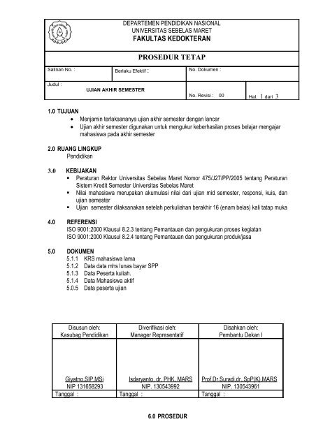Protap Ujian Akhir Semester Fakultas Kedokteran Uns