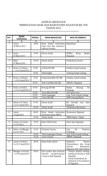 JADWAL KEGIATAN PERINGATAN HARI JADI KABUPATEN ...