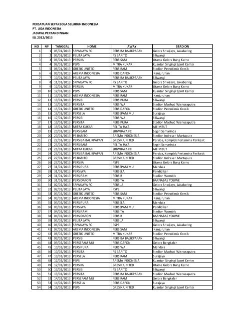 Jadwal ISL 2012 2013 - Liga Indonesia