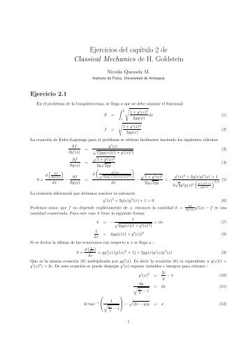 Ejercicios del cap´ıtulo 2 de Classical Mechanics de H. Goldstein