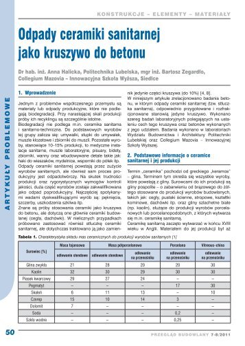 Odpady ceramiki sanitarnej jako kruszywo do betonu - Przegląd ...