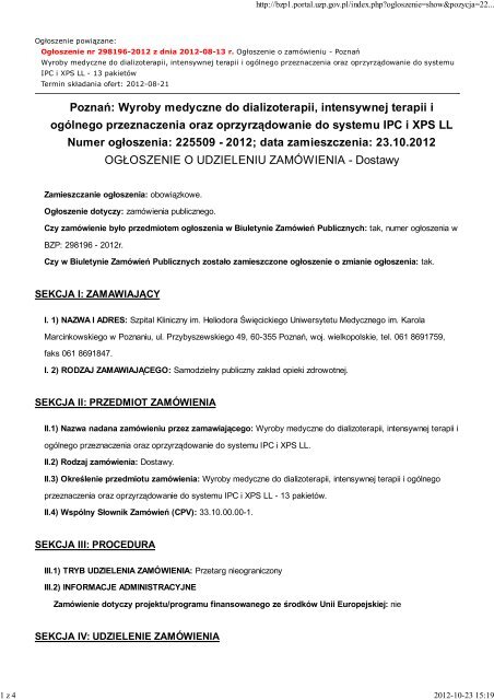 Poznań: Wyroby medyczne do dializoterapii, intensywnej terapii i ...