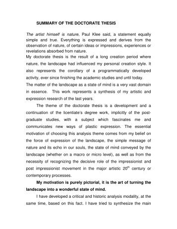 SUMMARY OF THE DOCTORATE THESIS The artist himself is ...