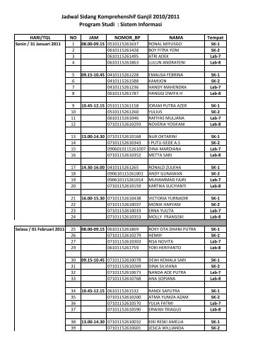 Jadwal Sidang Komprehenshif Ganjil 2010/2011 ... - UPI YPTK