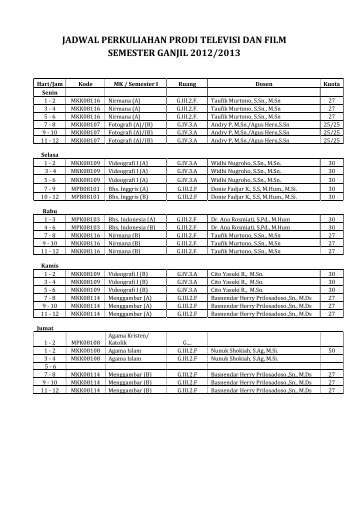 jadwal perkuliahan prodi televisi dan film[1] - Televisi Dan Film - ISI ...