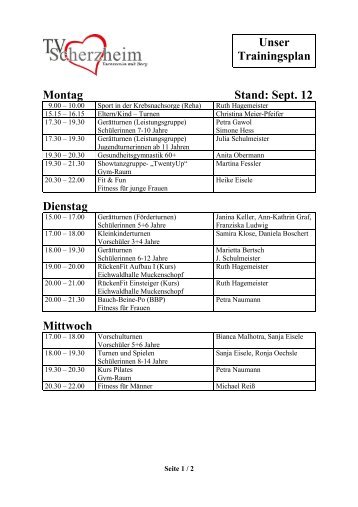 Trainingsplan 2012/2013 - TV Scherzheim