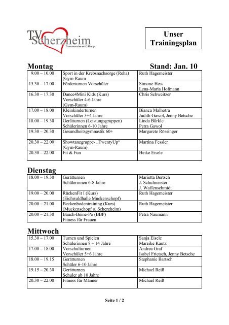 Trainingsplan 2010 - TV Scherzheim