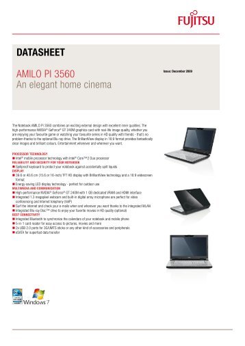 AMILO PI 3560 An elegant home cinema Datasheet - Fujitsu