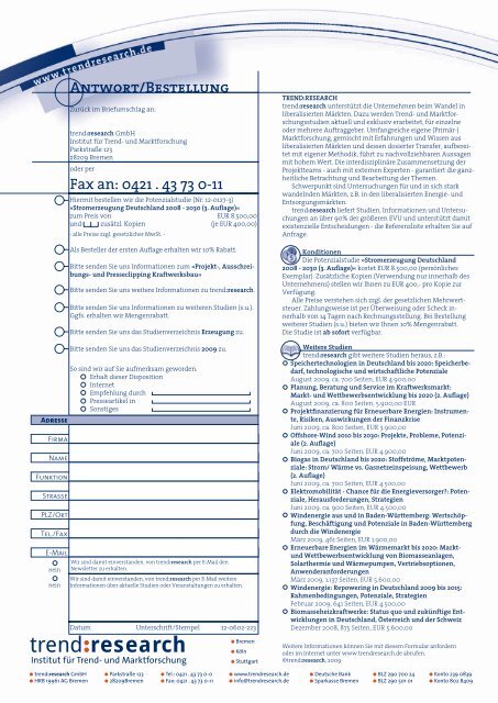 Stromerzeugung Deutschland 2008 - 2030 (3 ... - trend:research
