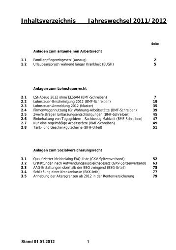Inhaltsverzeichnis Jahreswechsel 2011/2012 - treorbis