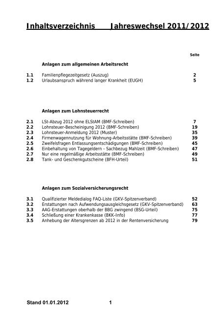 Inhaltsverzeichnis Jahreswechsel 2011/2012 - treorbis
