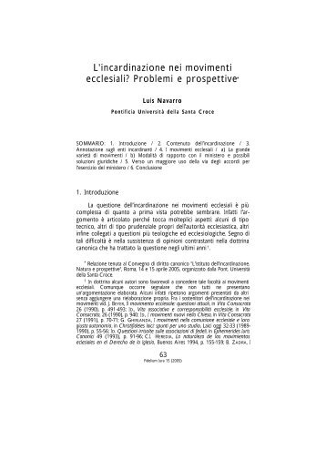 L'incardinazione nei movimenti ecclesiali? Problemi e prospettive*