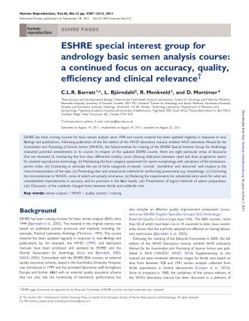 ESHRE special interest group for andrology basic semen analysis ...