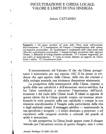 INCULTURAZIONE E CHIESA LOCALE: VALORE E LIMITI DI UNA ...