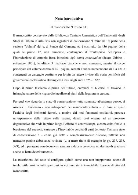 Gessi, Berlingiero - Opac - Università degli Studi di Urbino