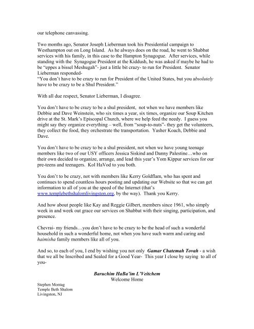 Kol Nidre Appeal 2003 One Rosh Hashanah morning, the Rabbi ...