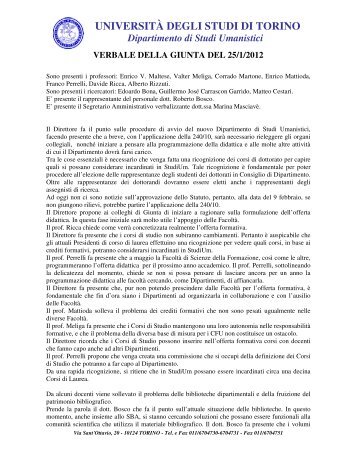 Giunta di dipartimento del 25 gennaio 2012 - Università degli Studi ...