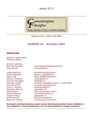 Numero 19 - dicembre 2007 - Società Filosofica Italiana