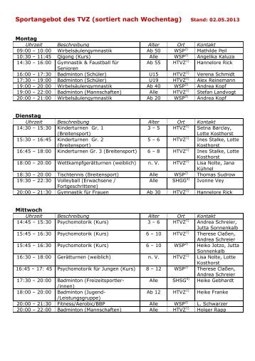 sortiert nach Wochentag - TV Mainz-Zahlbach 1862 eV