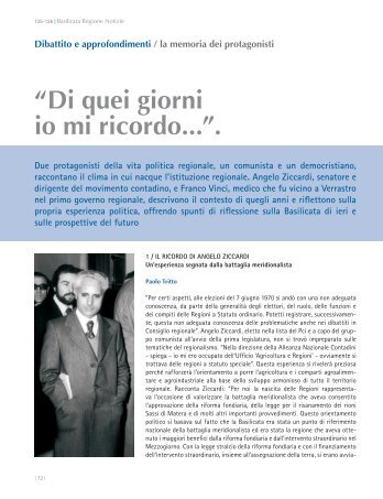 “Di quei giorni io mi ricordo...”. - Consiglio Regionale della Basilicata