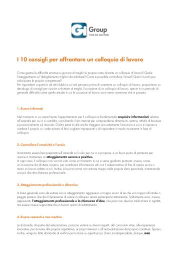 I 10 consigli per affrontare un colloquio di lavoro - Gi Group