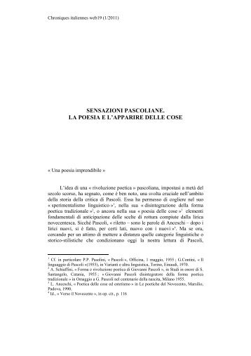 SENSAZIONI PASCOLIANE. LA POESIA E L'APPARIRE DELLE COSE