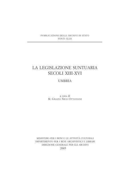 la legislazione suntuaria. secoli xiii-xvi. umbria - Direzione generale ...