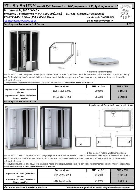 Cenník-Tylö Impression 110C,130-170 2012(pdf) - FI-SA Sauny