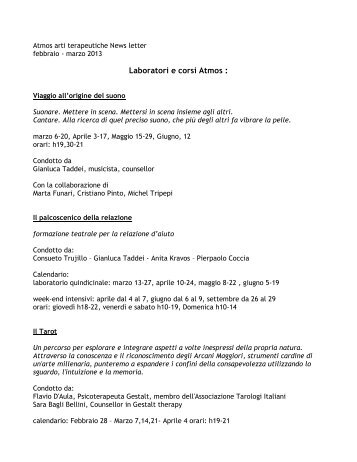 NEWSLETTER - Laboratori e corsi Atmos