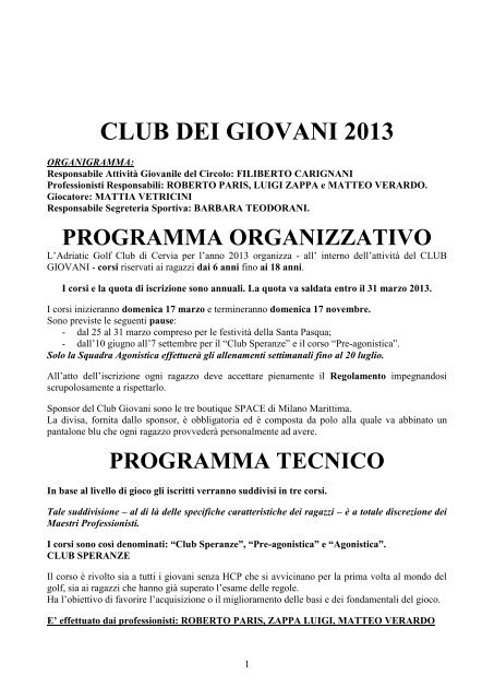 Programma - Adriatic Golf Club Cervia