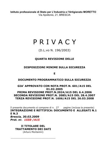 Documento programmatico sulla sicurezza (Privacy) - Ipsia Moretto