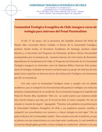 Comunidad Teológica Evangélica de Chile inaugura curso de ...