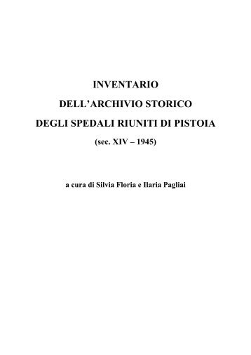 inventario dell'archivio storico degli spedali riuniti di pistoia