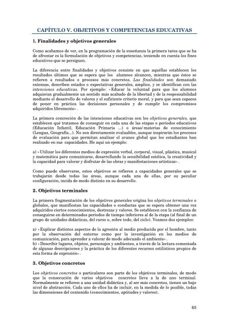 CAPÍTULO V. OBJETIVOS Y COMPETENCIAS EDUCATIVAS