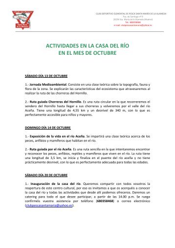 ACTIVIDADES DEL MES DE OCTUBRE - Santa Maria de la Alameda