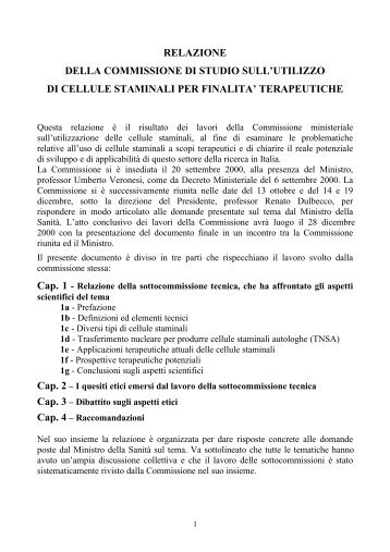 relazione della commissione di studio sull'utilizzo di cellule staminali ...