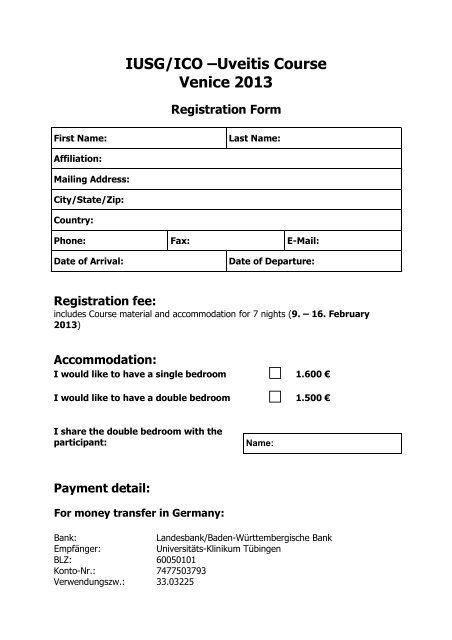 IUSG/ICO –Uveitis Course Venice 2013 Registration Form