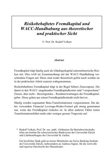 Risikobehaftetes Fremdkapital und WACC-Handhabung aus