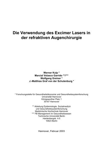 Die Verwendung des Excimer Lasers in der refraktiven Augenchirurgie