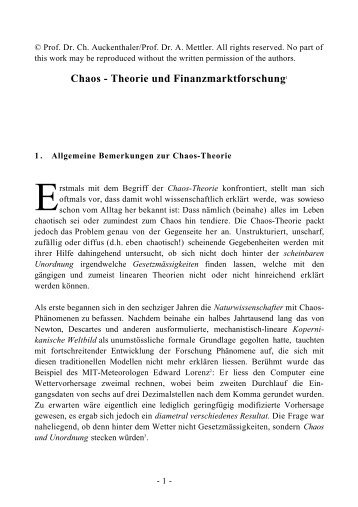 Chaos - Theorie und Finanzmarktforschung1 - Universität Zürich