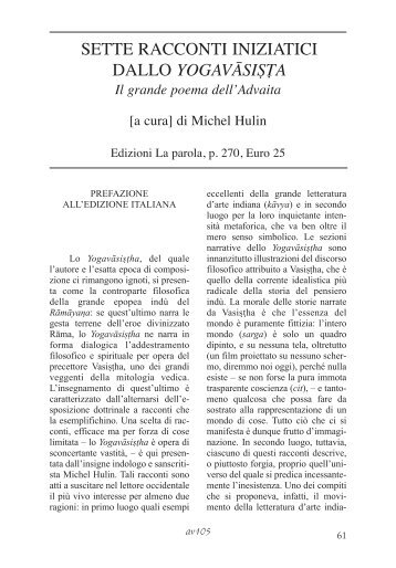 "Sette racconti iniziatici dallo Yogavasistha" a cura di Michel Hulin