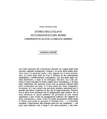 Storia del russo e dello slavo ecclesiastico. A ... - Europa Orientalis