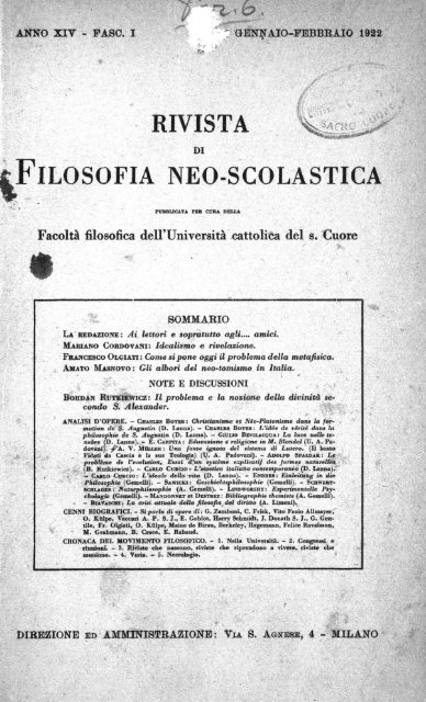 La filosofia di - Dipartimenti - Università Cattolica del Sacro Cuore