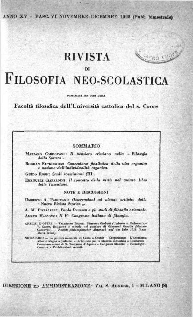 La filosofia di - Dipartimenti - Università Cattolica del Sacro Cuore