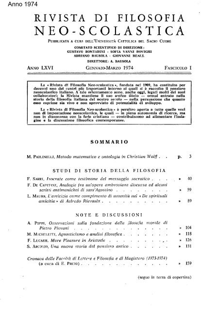 La filosofia di - Dipartimenti - Università Cattolica del Sacro Cuore