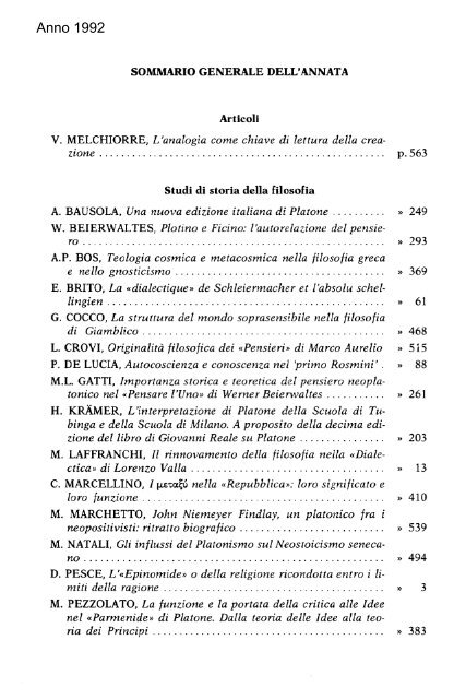 La filosofia di - Dipartimenti - Università Cattolica del Sacro Cuore