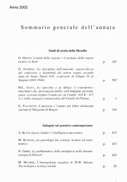 La filosofia di - Dipartimenti - Università Cattolica del Sacro Cuore