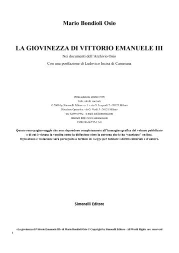 LA GIOVINEZZA DI VITTORIO EMANUELE III - Simonelli Editore S.r.l.